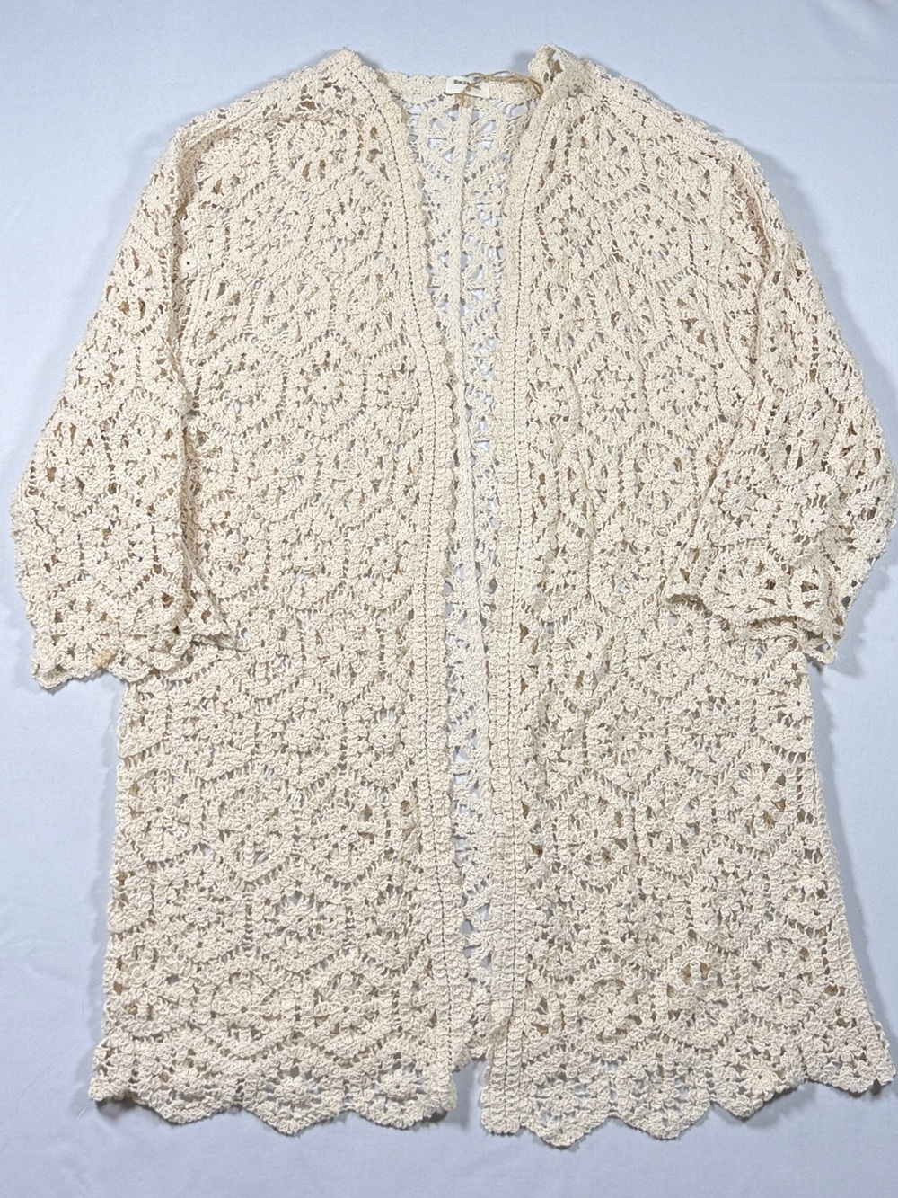 World Market Crochet Kimono Cover-Up Boho Coquette Long Cardi in Cream